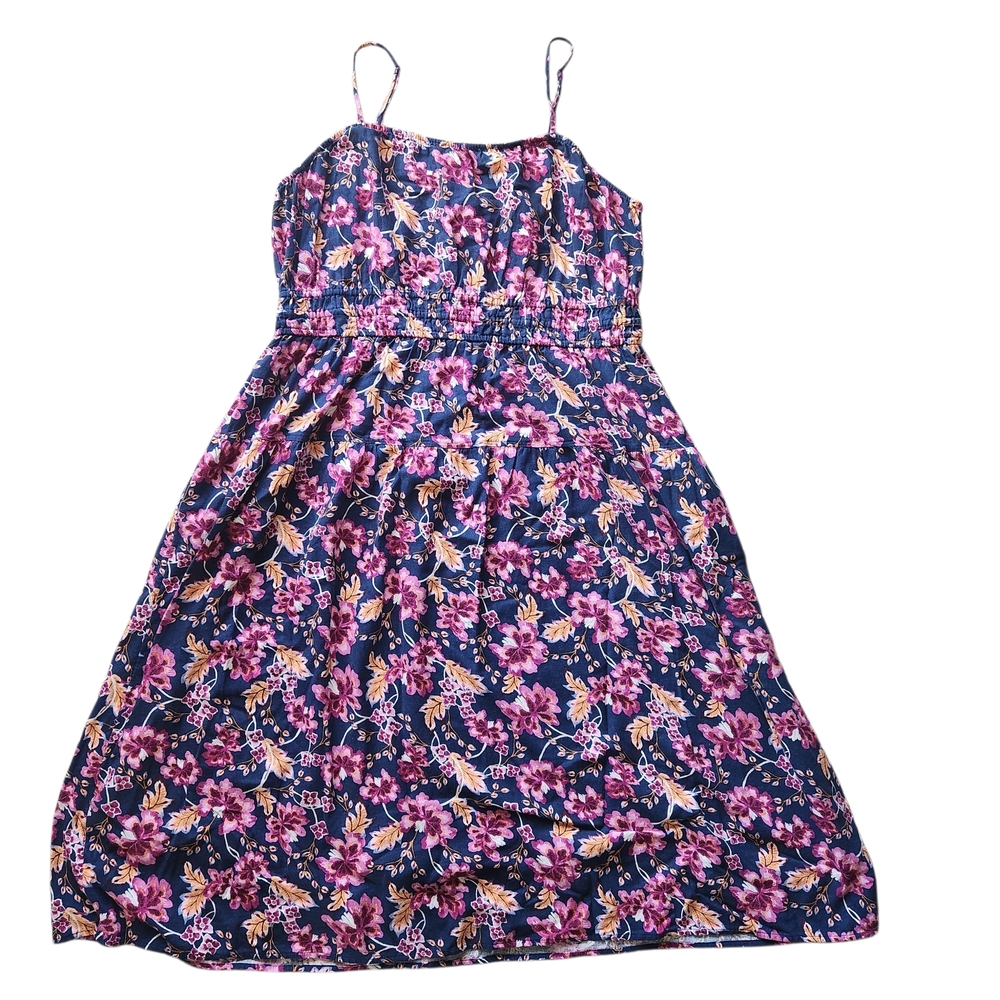 Old Navy Navy Floral Midi Dress with Pink & Cream Flowers